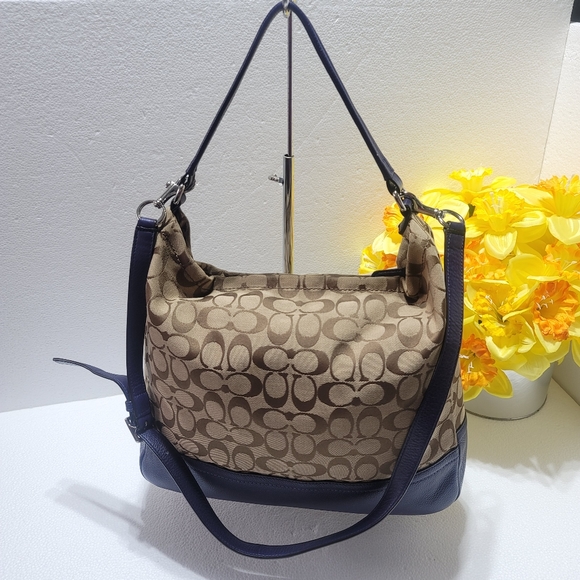 COACH WOMEN PARK SIGNATURE HOBO BLUE/BROWN - Picture 2 of 15